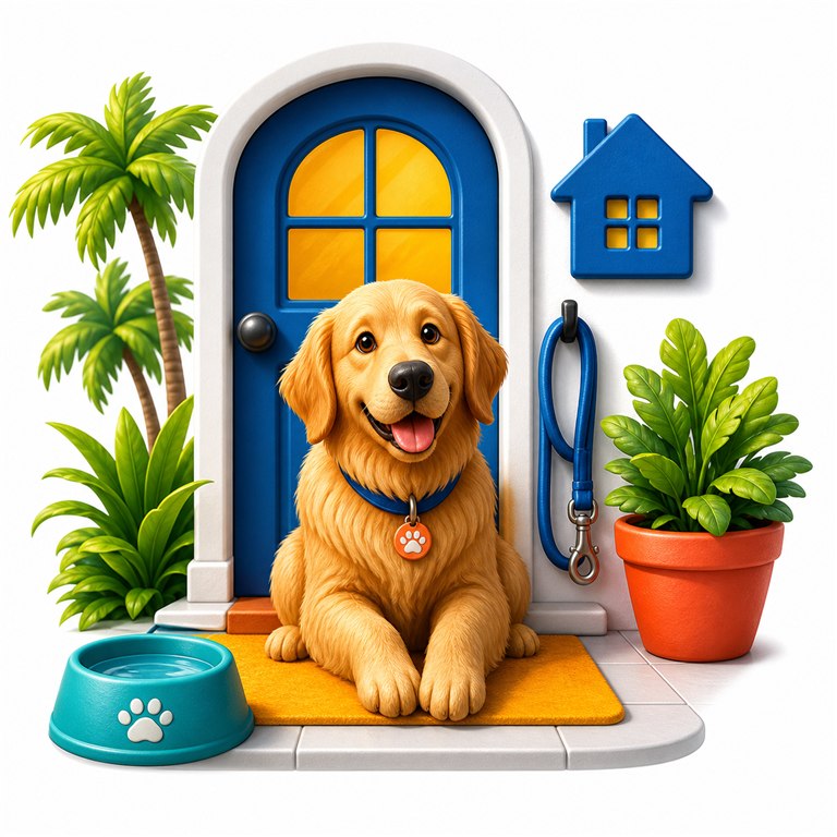 Golden retriever waiting comfortably at home